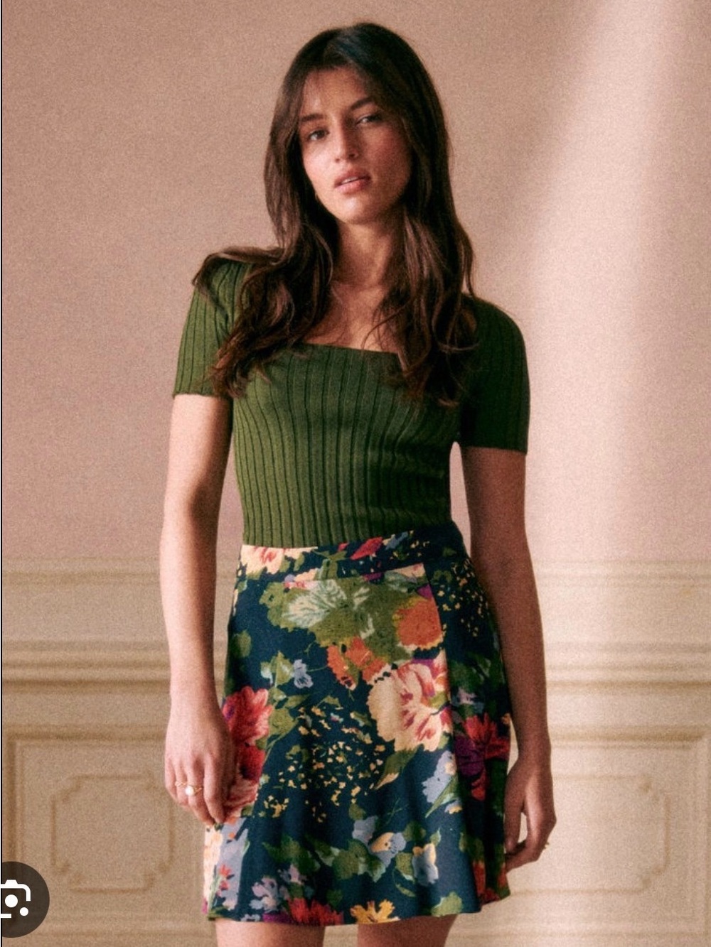 Sezane Mariata Skirt in TRIANON PRINT Floral A-Line Mini Skirt in Navy.